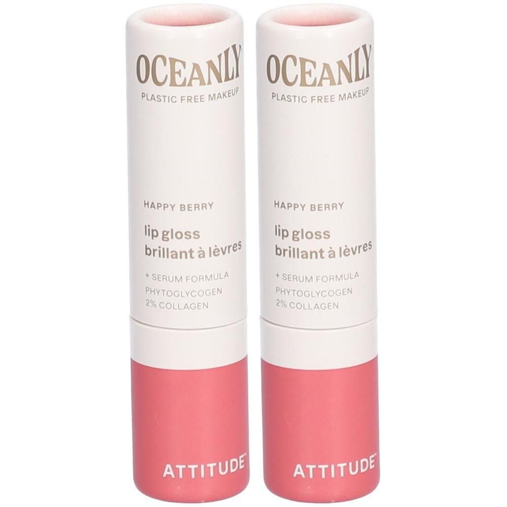 Twee Attitude Oceanly lippenstiften in Happy Berry. Plasticvrije make-up.