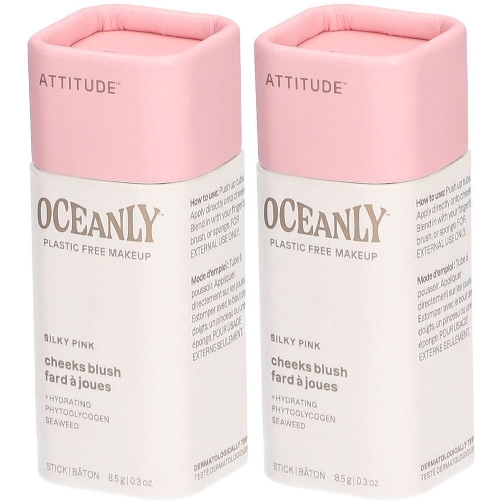 Deux sticks Attitude Oceanly Silky Pink pour blush. Maquillage sans plastique.