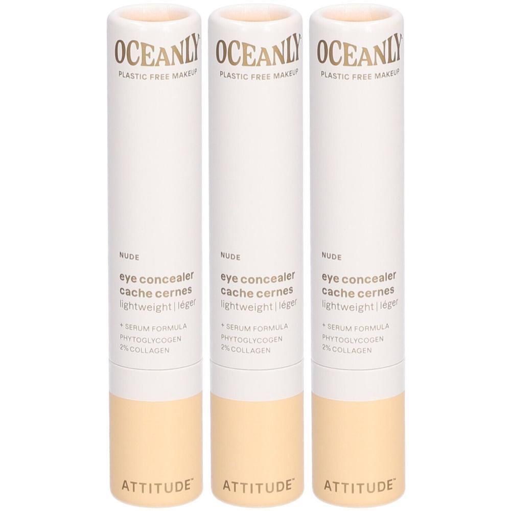 Trois tubes de cache-cernes nude, marque Attitude, Oceanly.