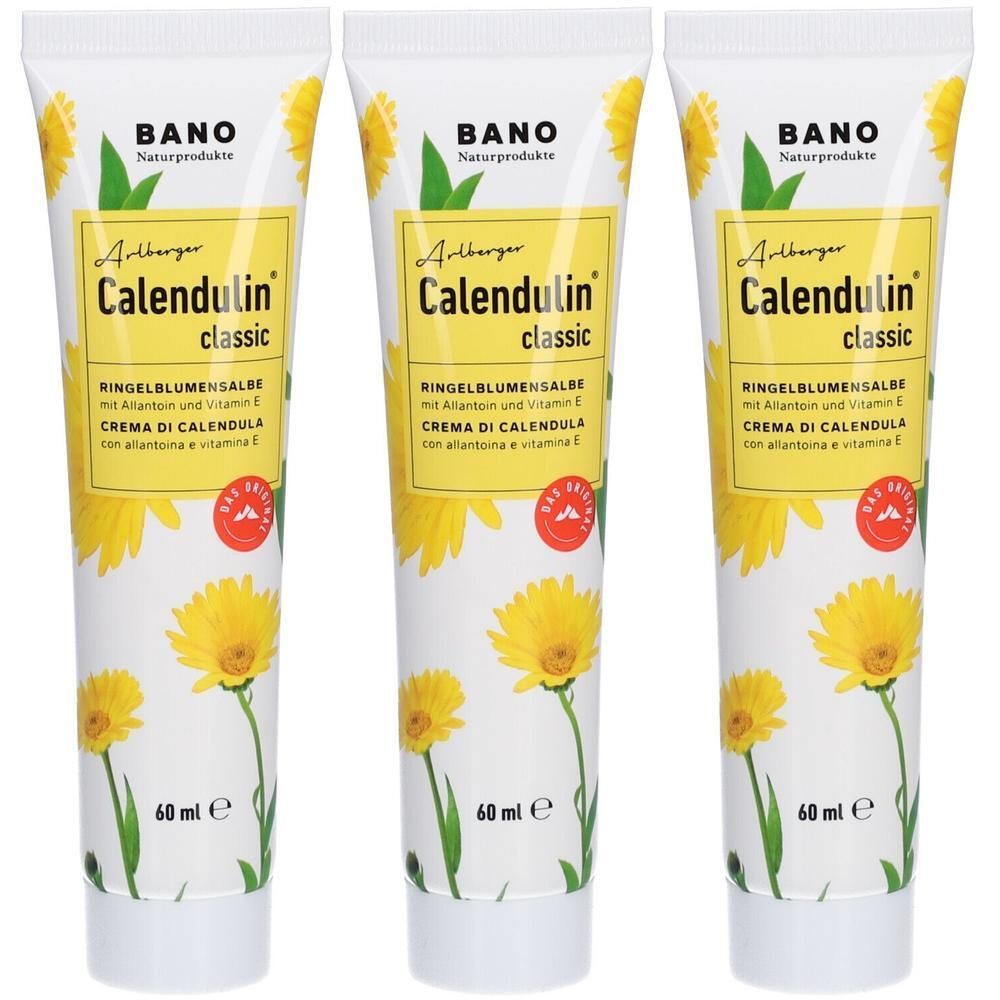 Drie tubes Bano Arlberger Calendulin Classic Calendula crème, 60 ml.