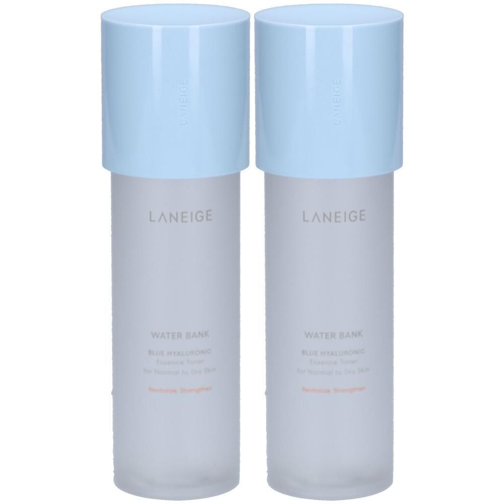Twee flacons LANEIGE Water Bank Blue Hyaluronic Essence Toner voor normale tot droge huid.
