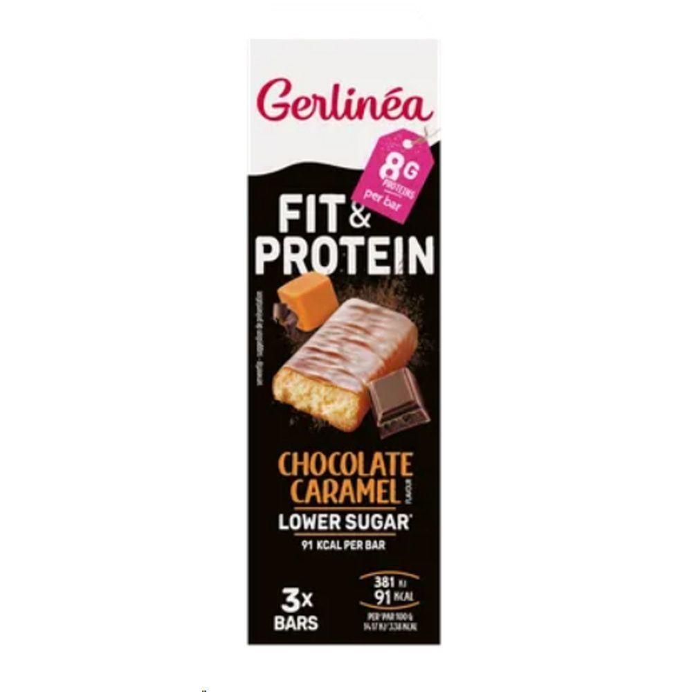 Barres Gerlinéa Fit & Protein, Chocolat Caramel, 3 unités. 8g de protéines par barre.