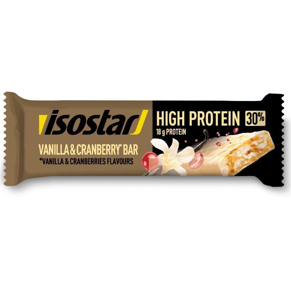 Barre Isostar High Protein : Vanille & Cranberry, 18g de protéines.
