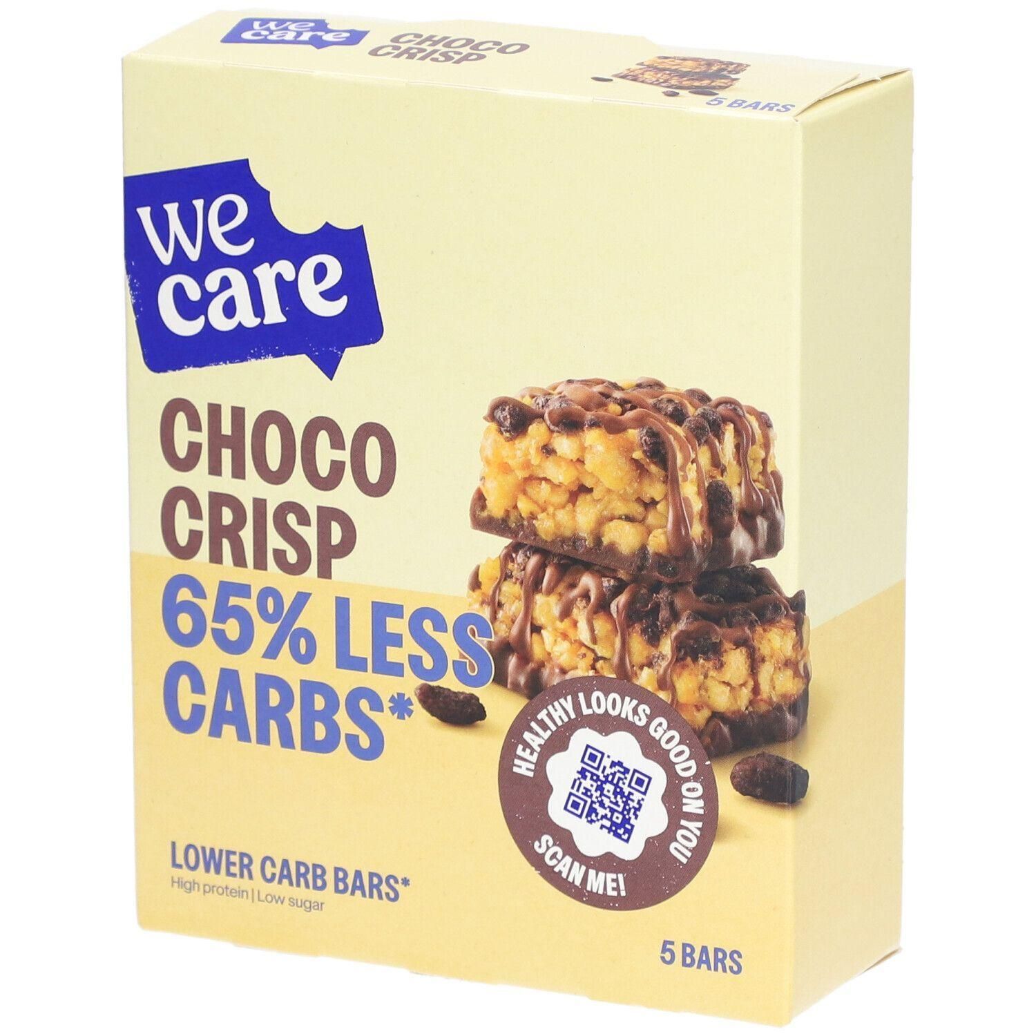 Boîte de barres We Care Choco Crisp, 65% moins de glucides, 5 barres.