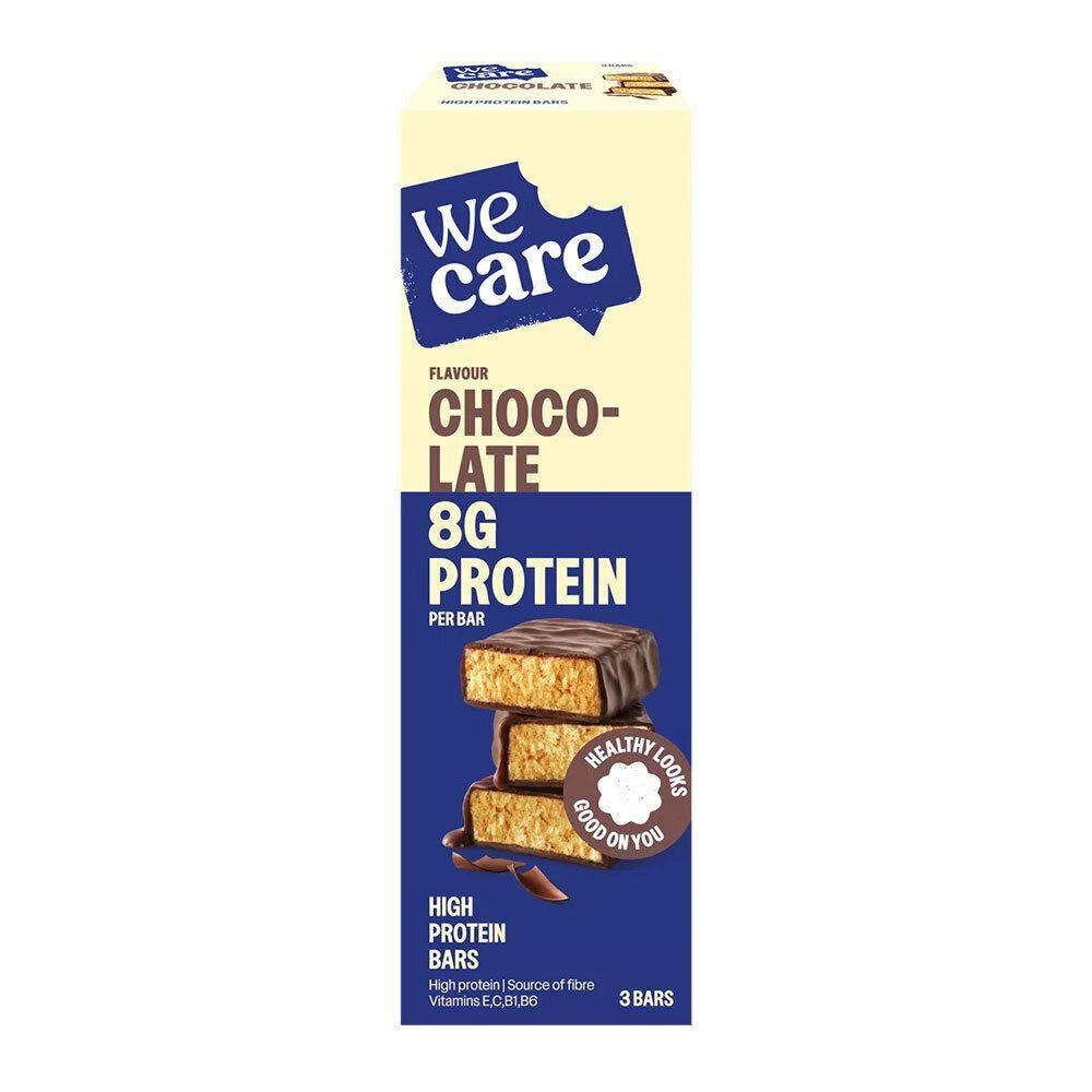 We Care High Protein Bars, chocoladesmaak, 8g eiwit per reep, 3 repen.