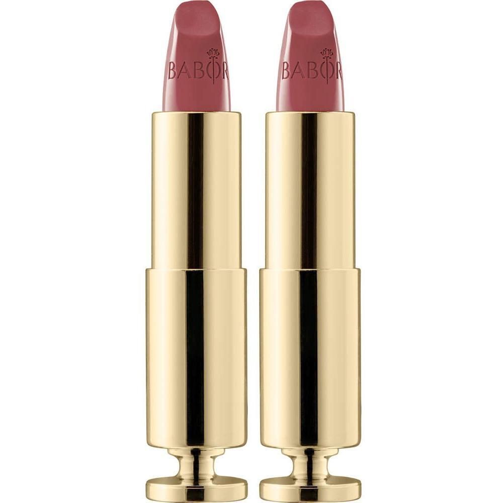 Deux rouges à lèvres Babor en étui doré, couleur Nude Rose.