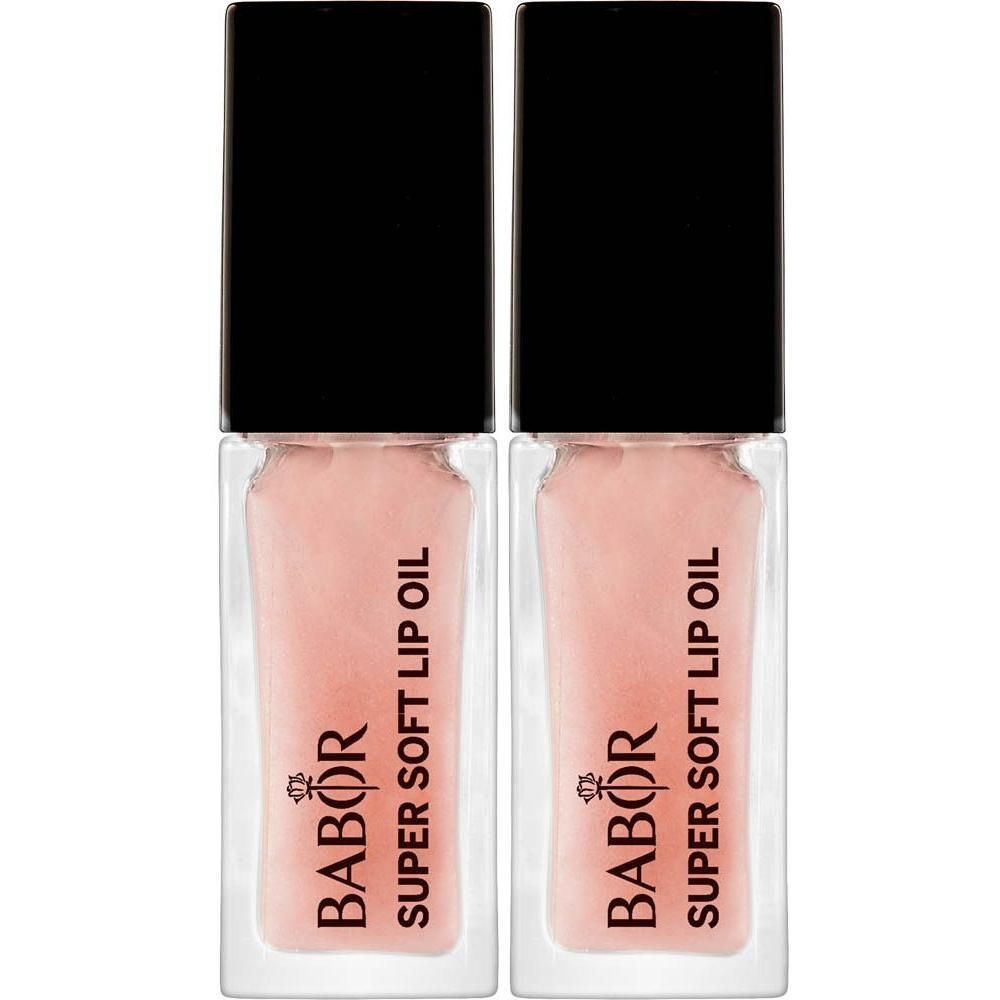 Deux flacons d'huile à lèvres Babor Super Soft Lip Oil rose.