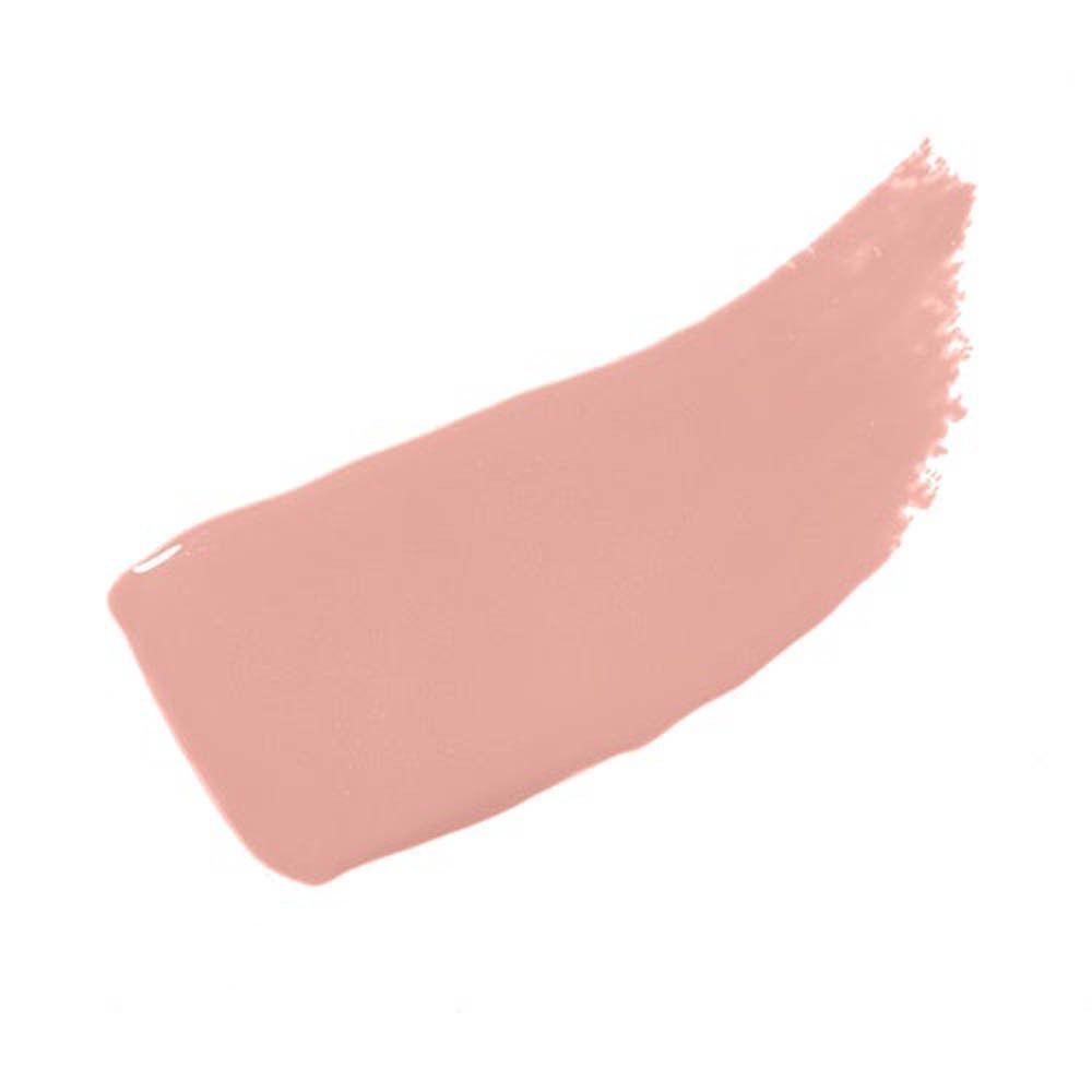 Une traînée d'huile à lèvres rose sur fond blanc.