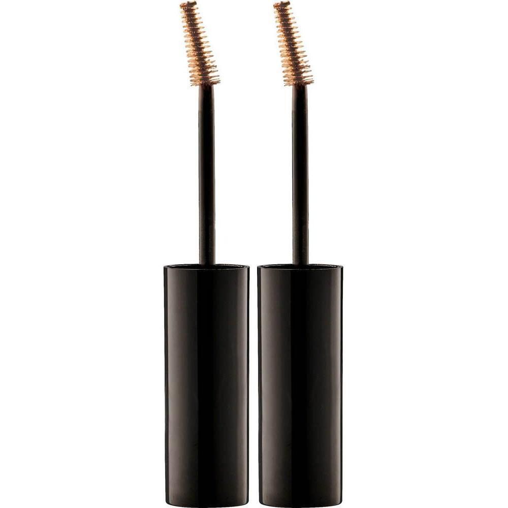 Deux applicateurs de mascara pour sourcils Babor, poignées noires, brosses couleur bronze.