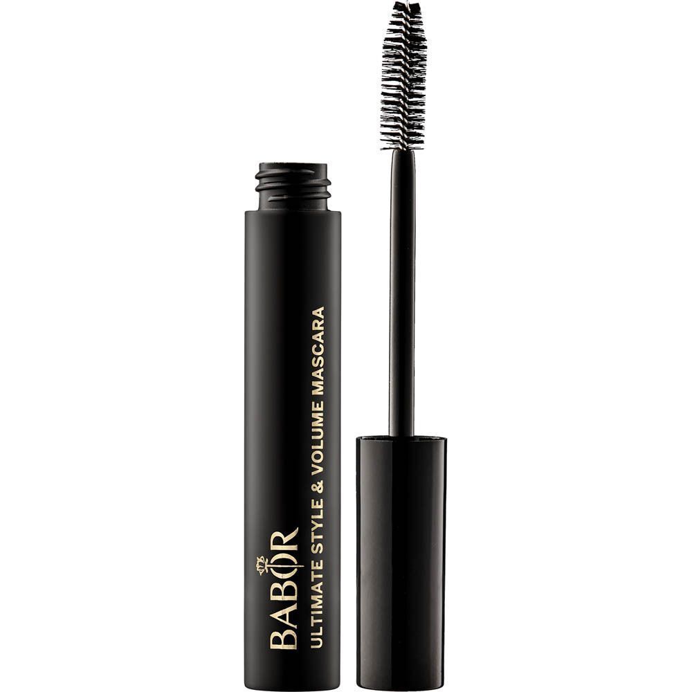 Un tube de mascara Babor noir ouvert avec son applicateur.