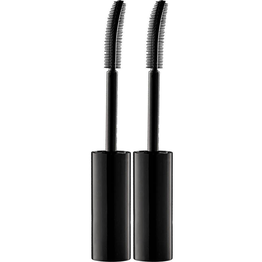 Twee mascara-applicators met zwarte borstels en stelen.