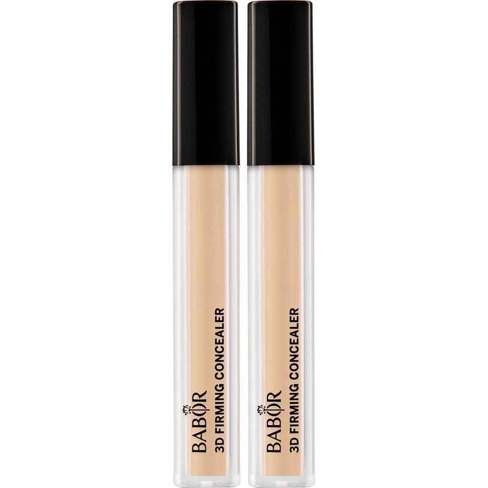 Deux Babor 3D Firming Concealer teinte Ivoire dans des tubes transparents avec capuchons noirs.
