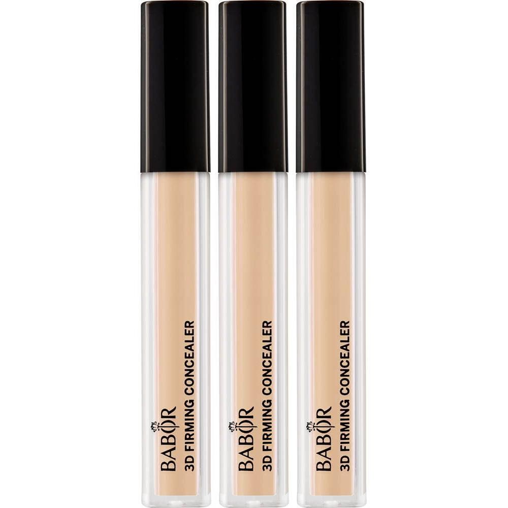 Drie Babor 3D Firming Concealers in ivoorkleur met zwarte doppen.