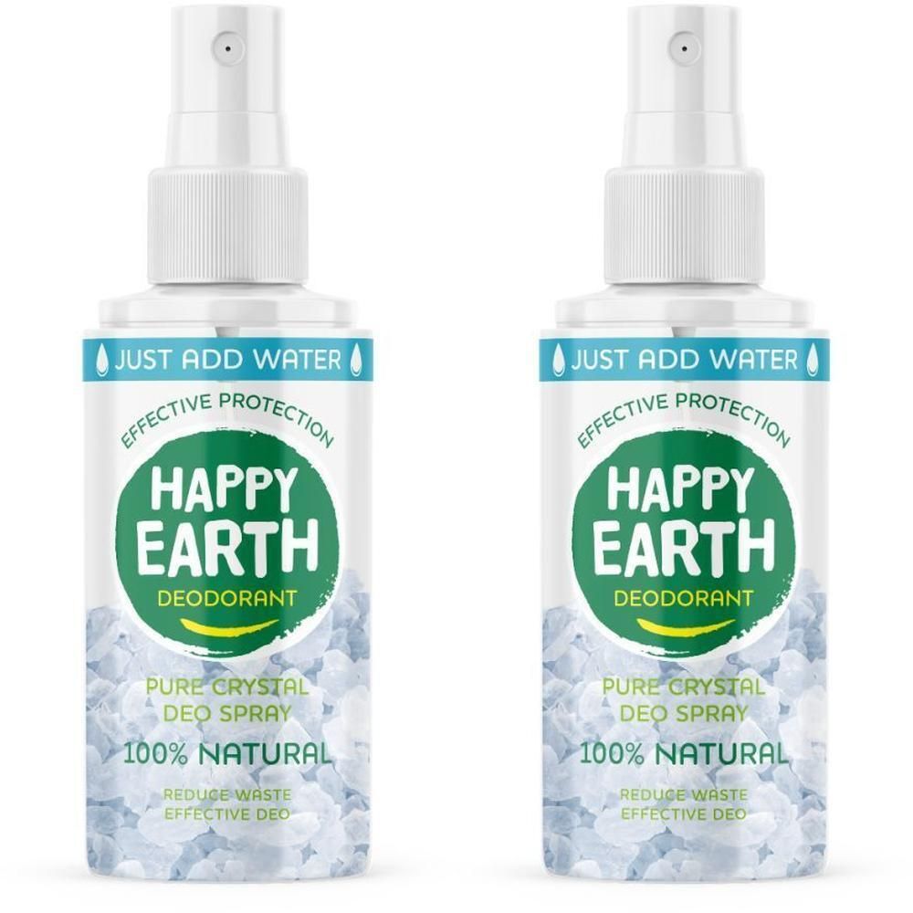 Twee flessen Happy Earth Deodorant Spray, 100% natuurlijk, pure kristal deo spray.