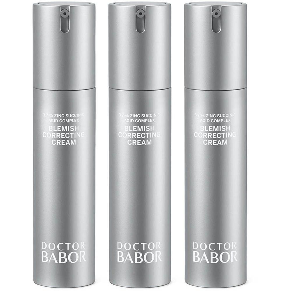 Trois flacons argentés de Babor Blemish Correcting Cream.