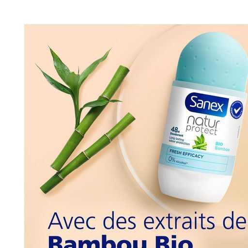 Déodorant roll-on Sanex avec bambou et feuilles de bambou, protection 48h.