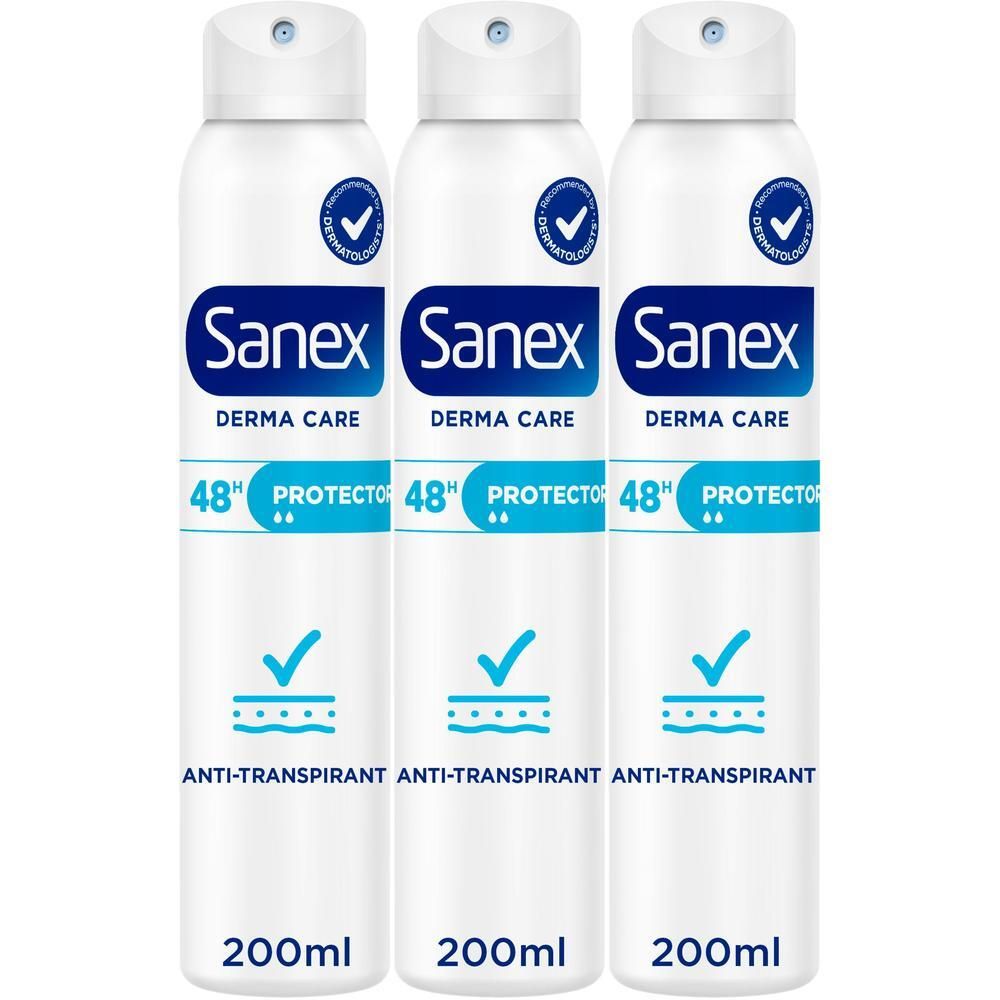 Drie Sanex Derma Care Protector 48h Anti-transpirant sprays.