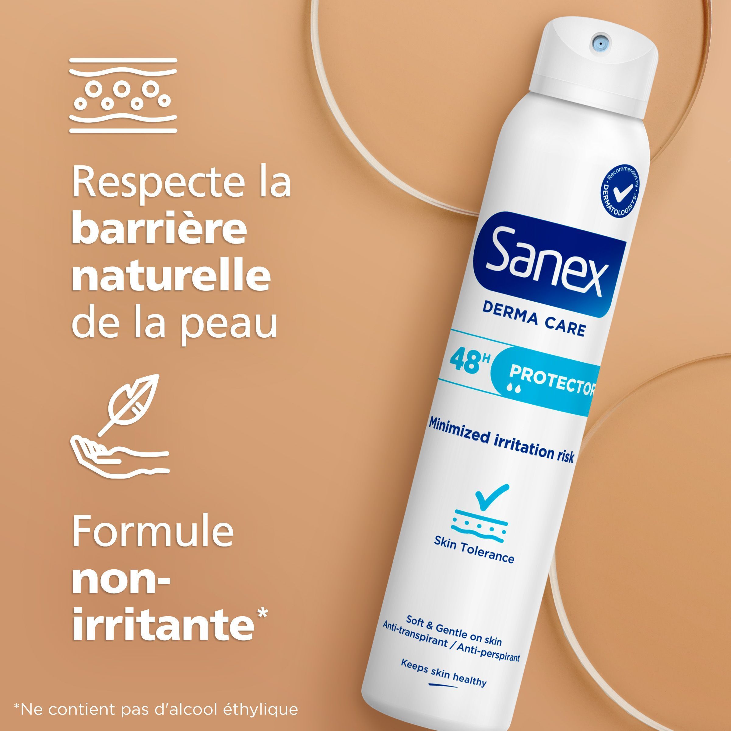 Sanex Derma Care Protector : Respecte la barrière naturelle de la peau, formule non irritante.