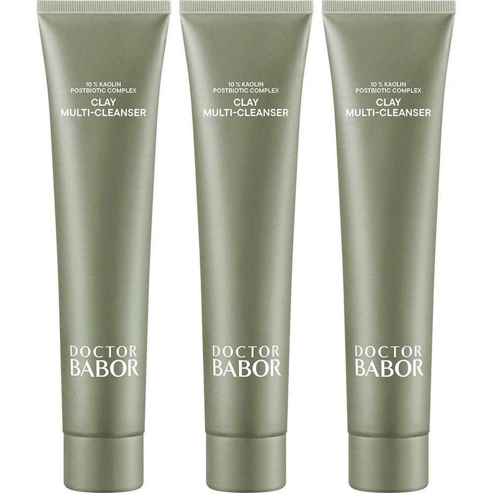 Drie tubes Doctor Babor Microbiomic Clay Multi Cleanser in grijsgroen.