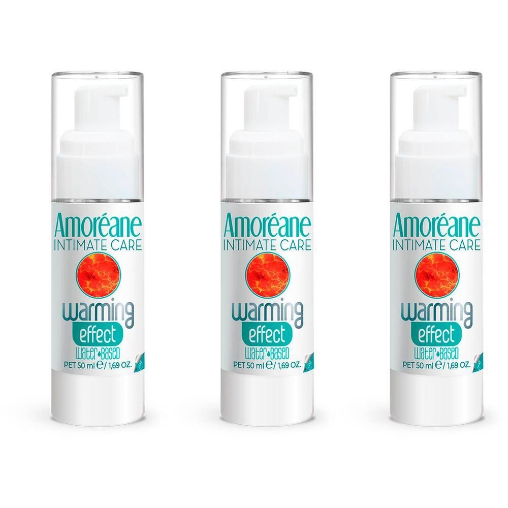 Trois flacons AMOREANE Intimate Care Warming Effect avec pompe.