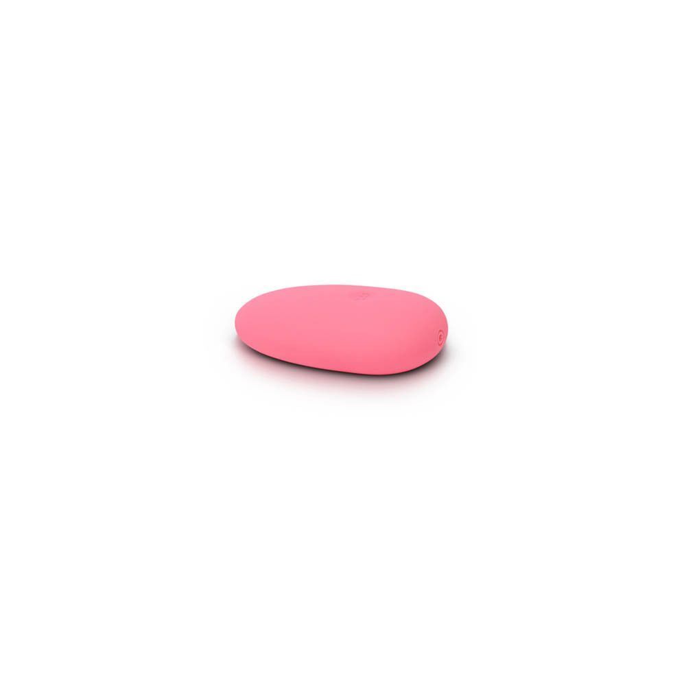 Un vibromasseur rose en forme d'œuf posé sur fond blanc.