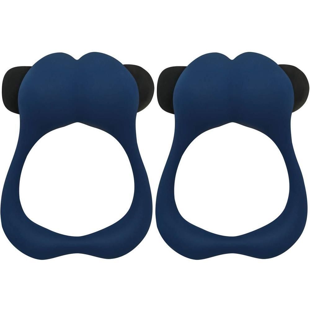 Deux cockrings bleus avec des accents noirs, placés côte à côte.