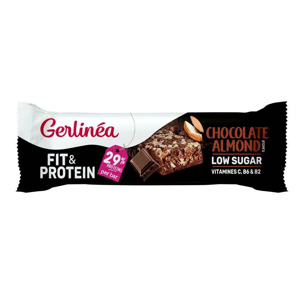 Gerlinéa Fit & Protein reep Chocolade Amandel, 29% eiwit, laag in suiker.