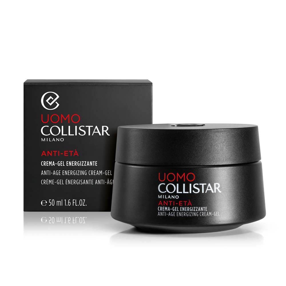 Pot et emballage noirs de Collistar Uomo Anti-Age Energizing Cream-Gel, 50 ml.