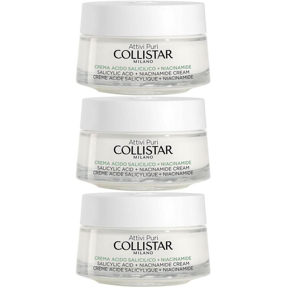 Drie potten Collistar Salicylic Acid + Niacinamide Cream naast elkaar.