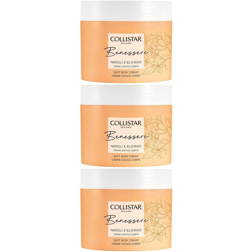 Trois pots de crème douce pour le corps Collistar Benessere Néroli & Immortelle.