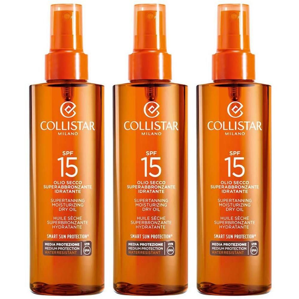 Drie flessen Collistar Supertanning Moisturizing Dry Oil SPF 15.