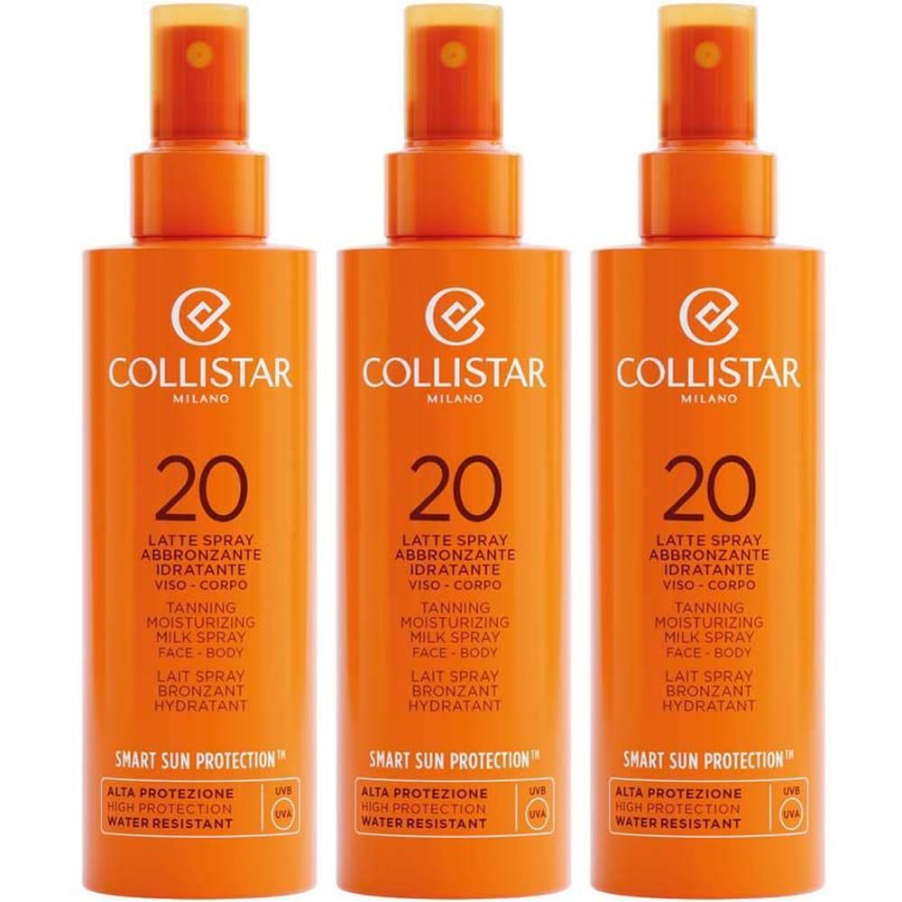 Drie flessen Collistar bruinende en hydraterende spray SPF 20.