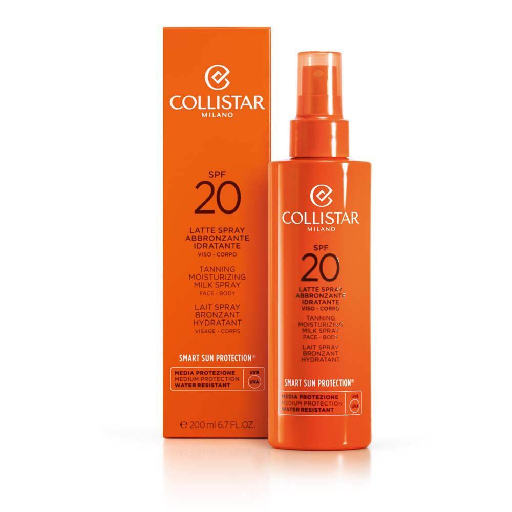 Collistar bruinende en hydraterende spray SPF 20 in oranje verpakking.