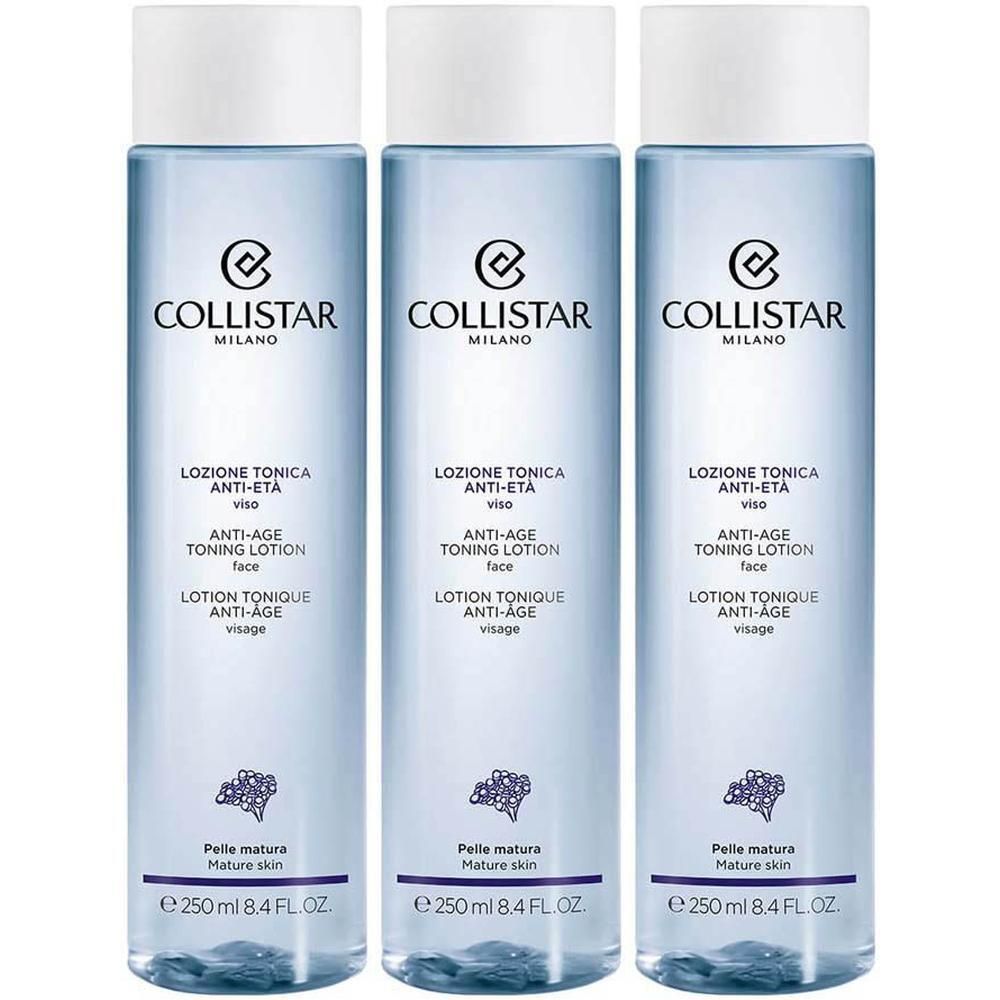Trois flacons de Collistar Lotion Tonique Anti-Âge, 250 ml.