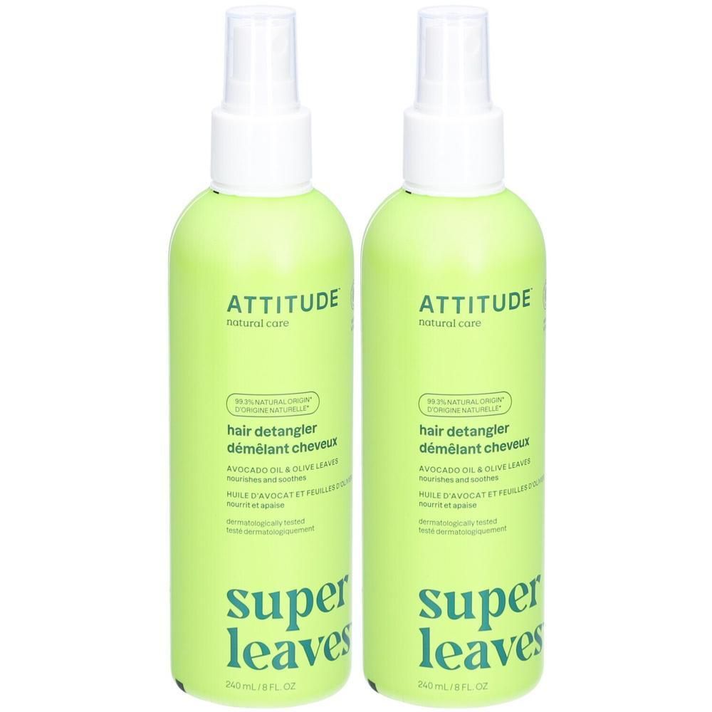 Twee ATTITUDE Super Leaves™ ontklitters met avocado-olie en sinaasappelblad, 240ml.