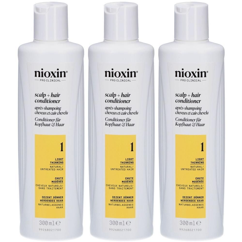 Trois bouteilles de Nioxin Système 1, après-shampooing, 300ml.