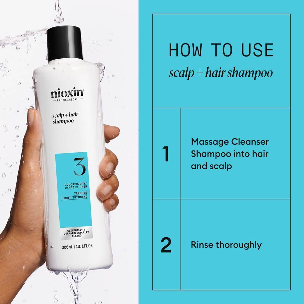 Nioxin Systeem 3 fles van 300ml, voor gekleurd, dunner wordend haar. Bevat biotine en niacinamide.