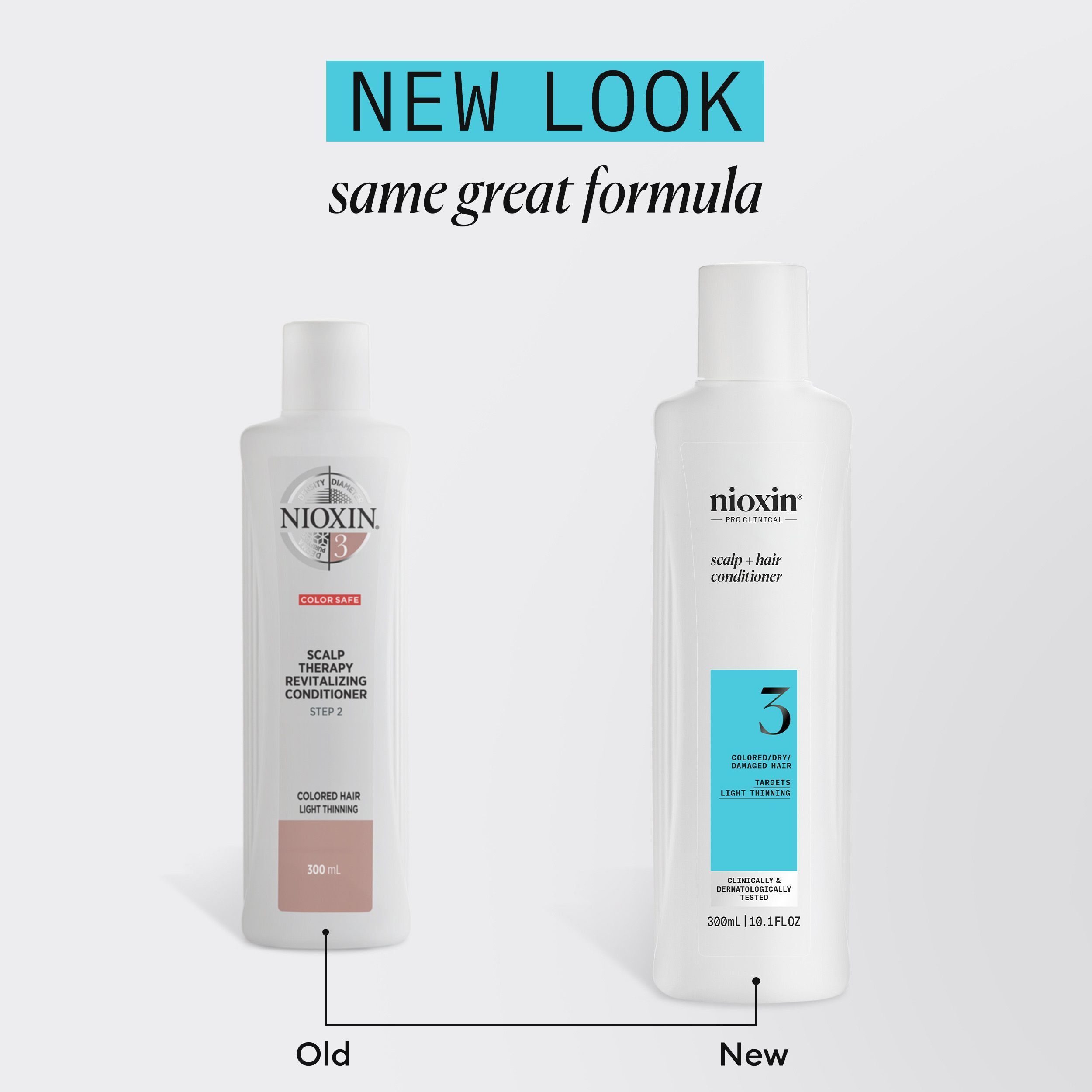 Vergelijking van Nioxin Systeem 3 conditioner (nieuw) met oudere versie voor gekleurd haar, 300ml.