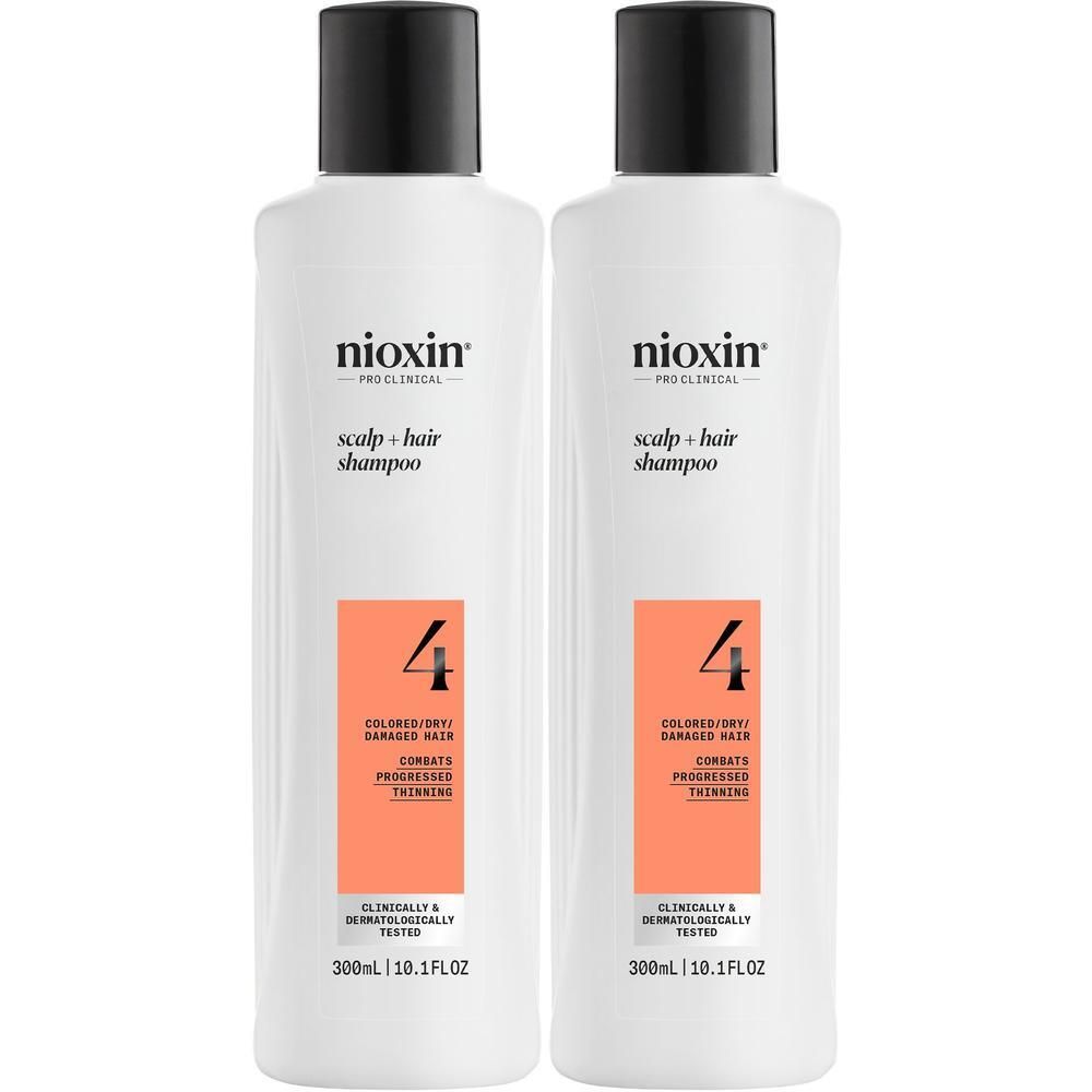 Deux bouteilles de Shampooing Nioxin Système 4 pour cheveux colorés et abîmés.