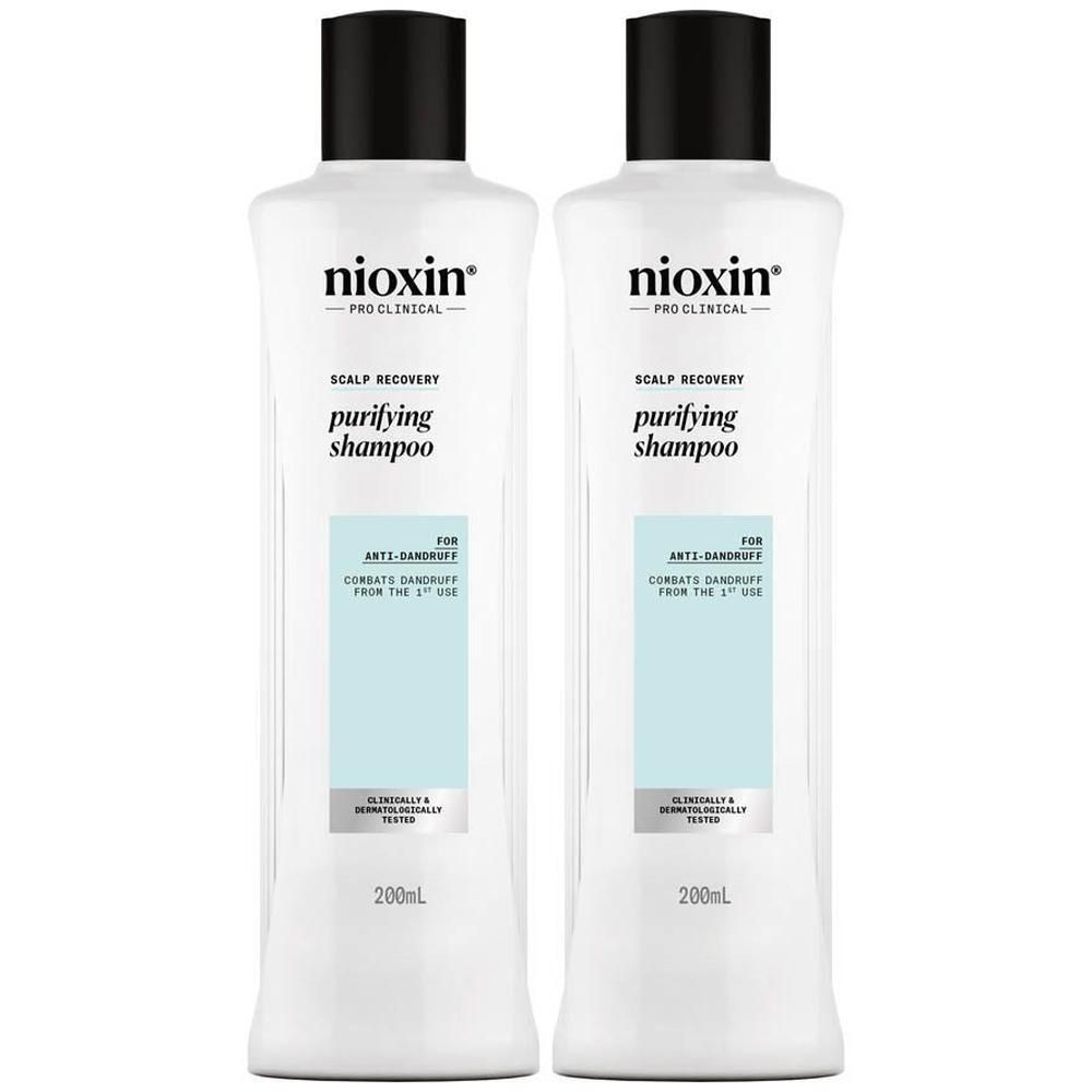 Deux bouteilles de Nioxin Scalp Recovery Purifying Shampoo, 200ml.