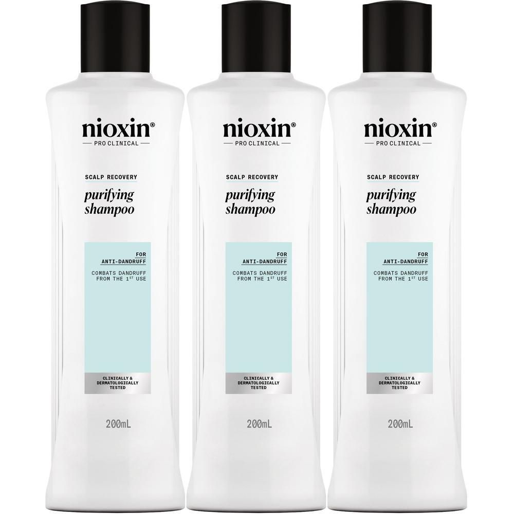 Drie flessen Nioxin Scalp Recovery Purifying Shampoo, 200ml.