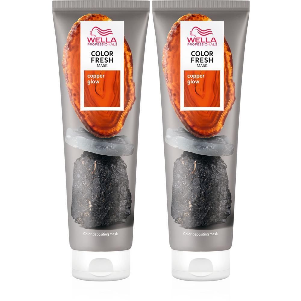 Twee tubes WELLA PROFESSIONALS Color Fresh Mask Copper Glow met steen- en agaatdecoratie.