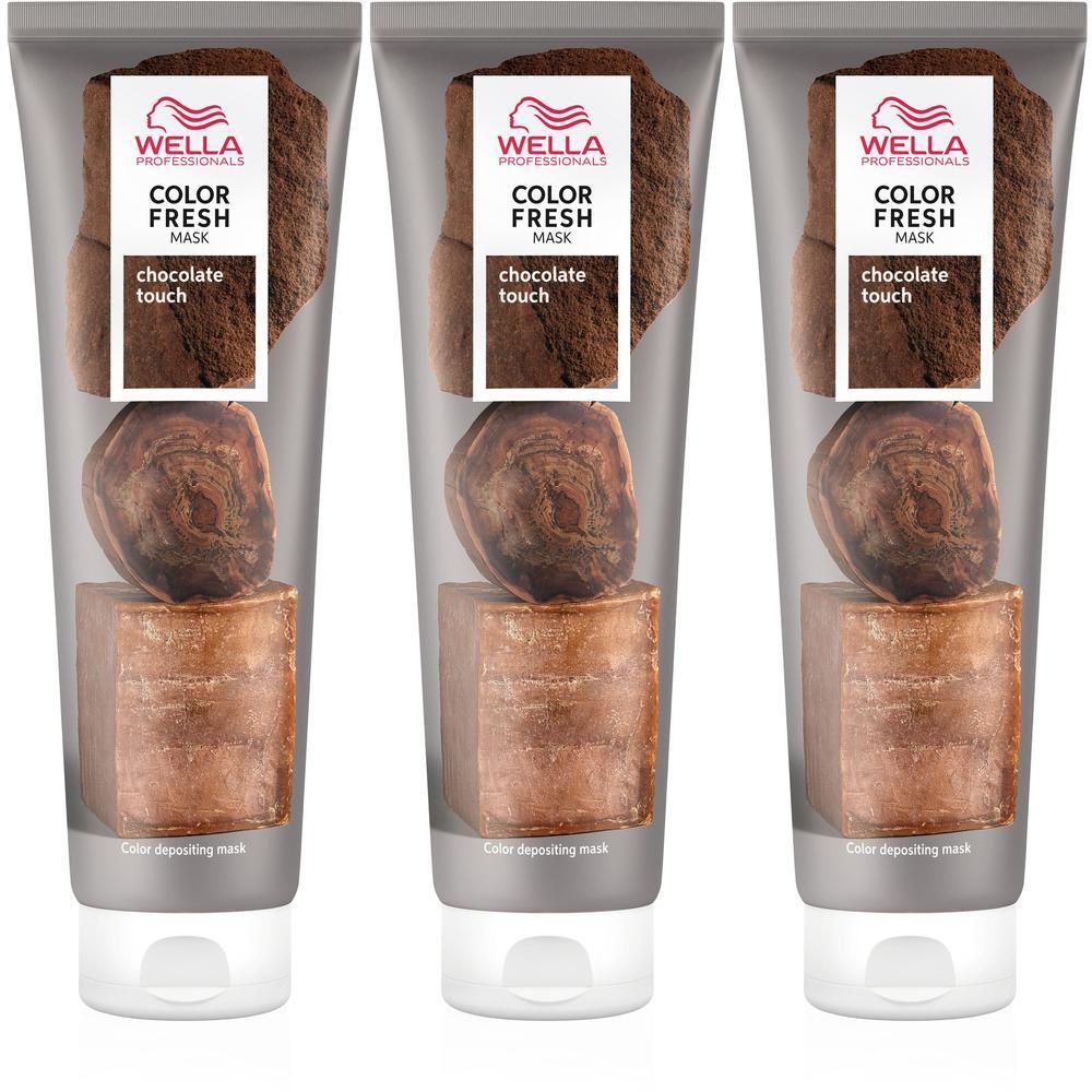 Trois tubes de Wella Professionals Color Fresh Mask, teinte Chocolate Touch.