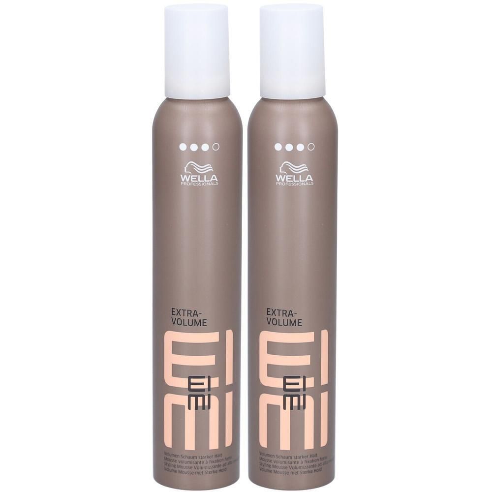 Twee bruine flacons Wella EIMI Extra Volume Mousse.
