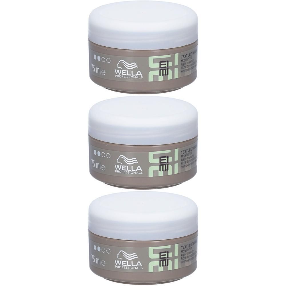 Trois pots Wella Professionals EIMI Texture Touch avec couvercles blancs. 75ml.