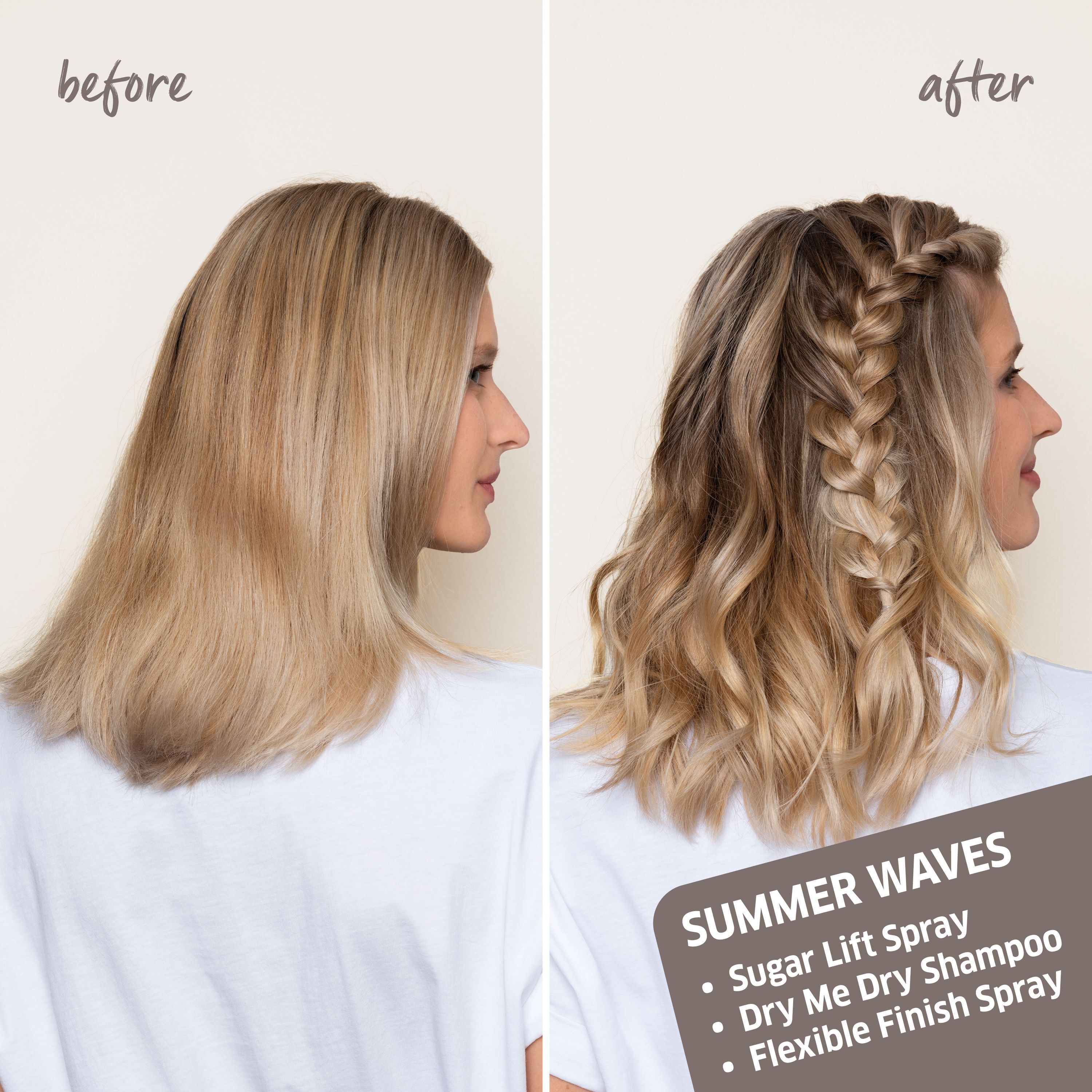Voor-en-na vergelijking van kapsels met WELLA PROFESSIONALS Flexible Finish.