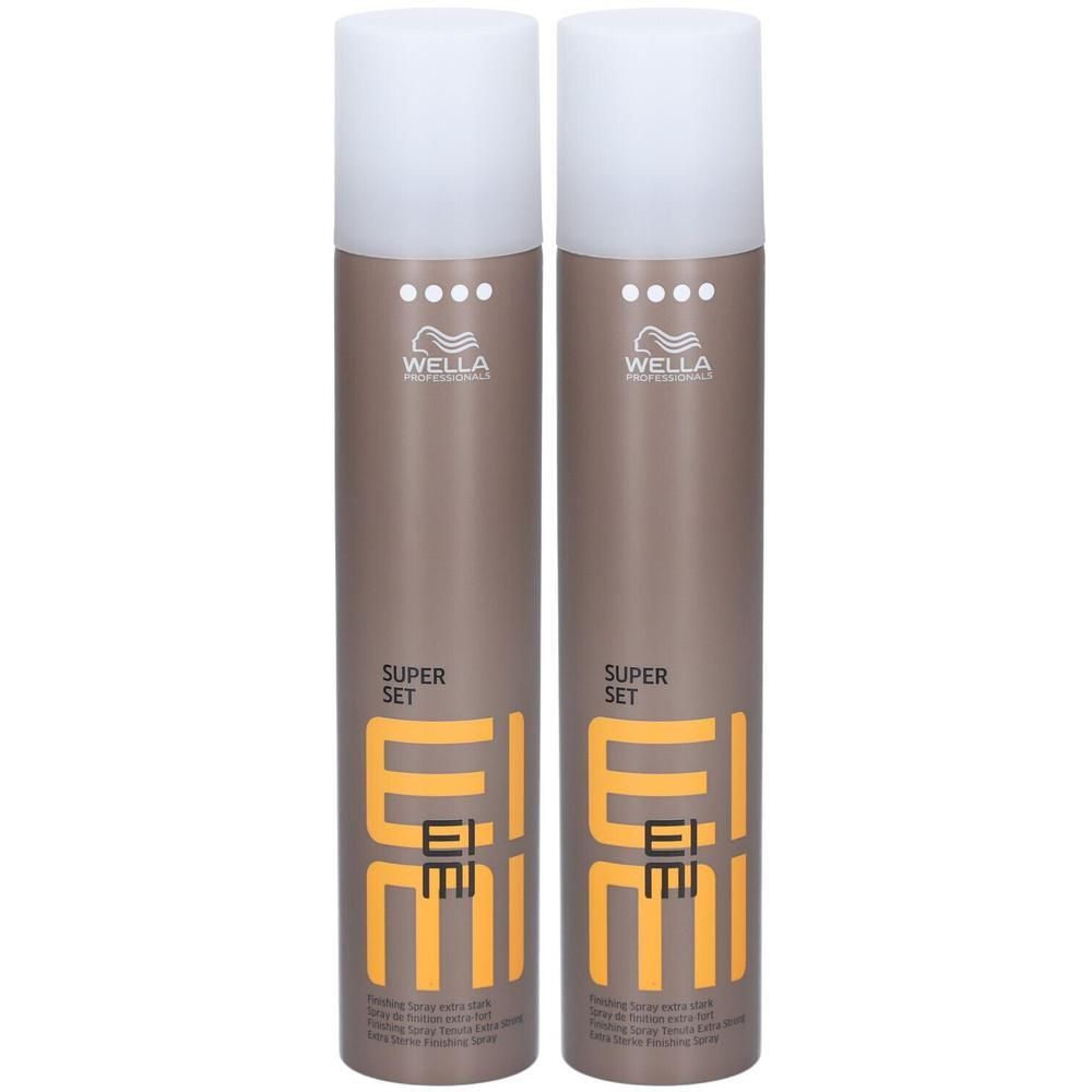 Twee spuitbussen Wella Professionals EIMI Super Set haarlak.