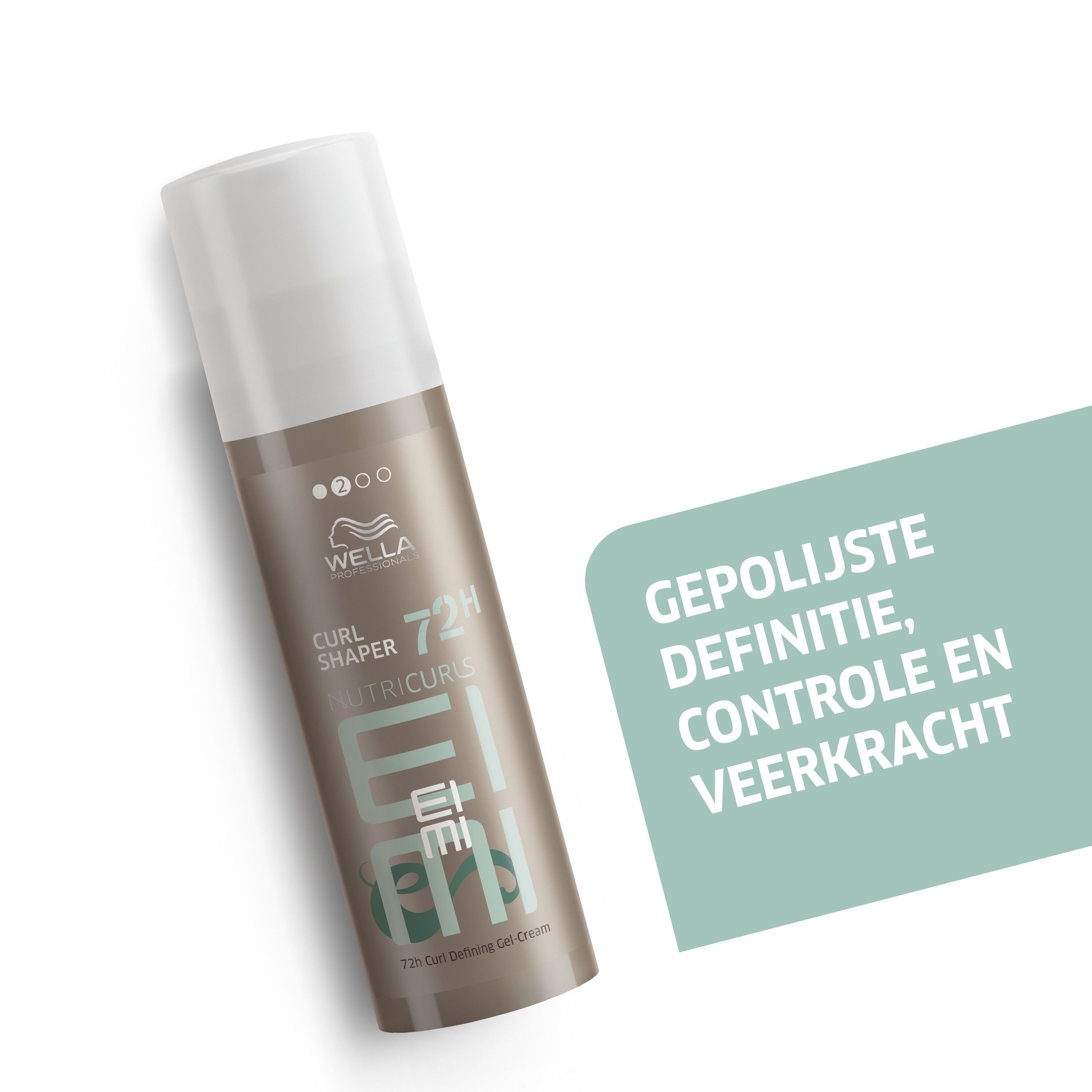 Een flacon Wella EIMI Nutricurls Curl Shaper Gel-Crème met tekst.