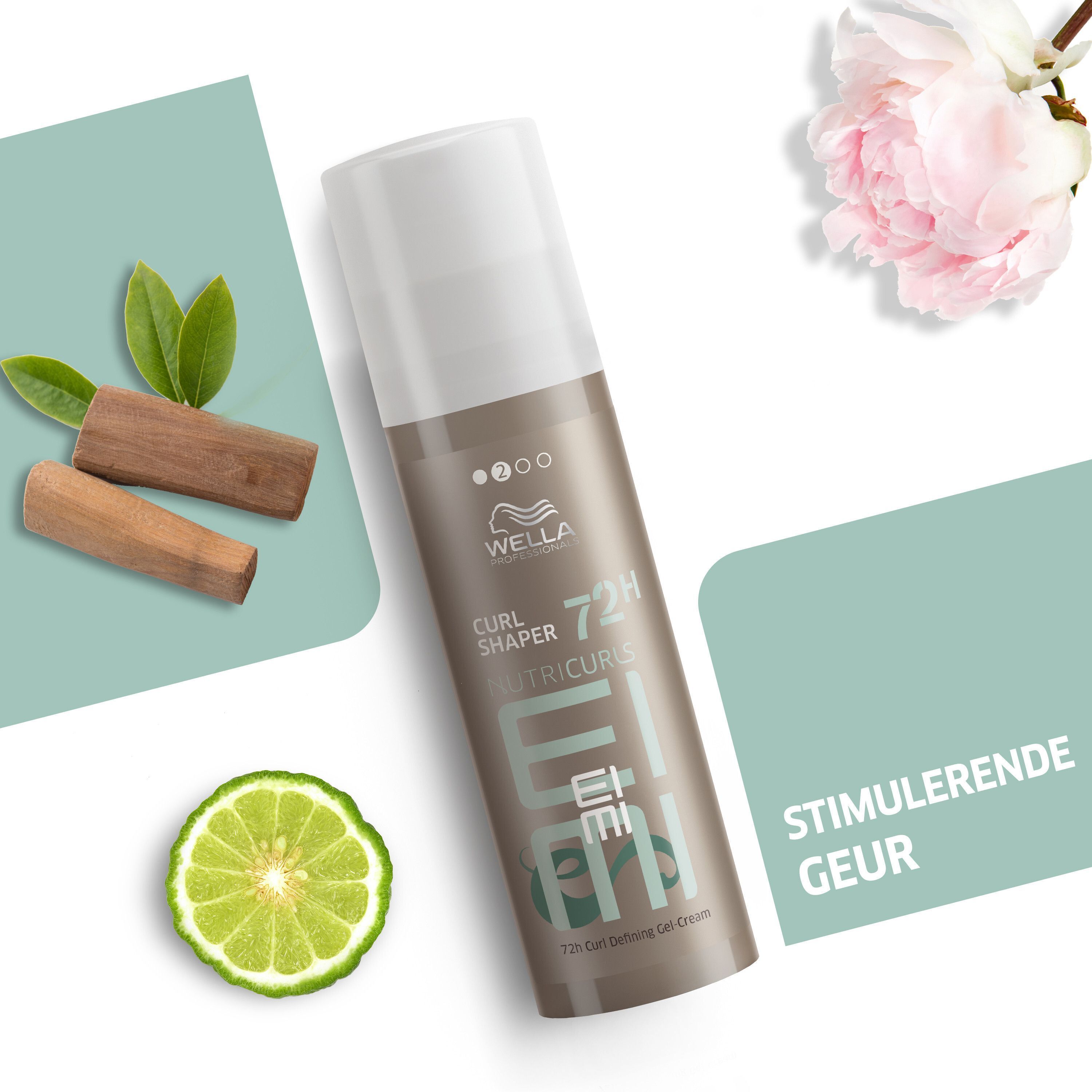 Wella EIMI Nutricurls Curl Shaper Gel-Crème met stimulerende geur, bergamot en houtnoten.