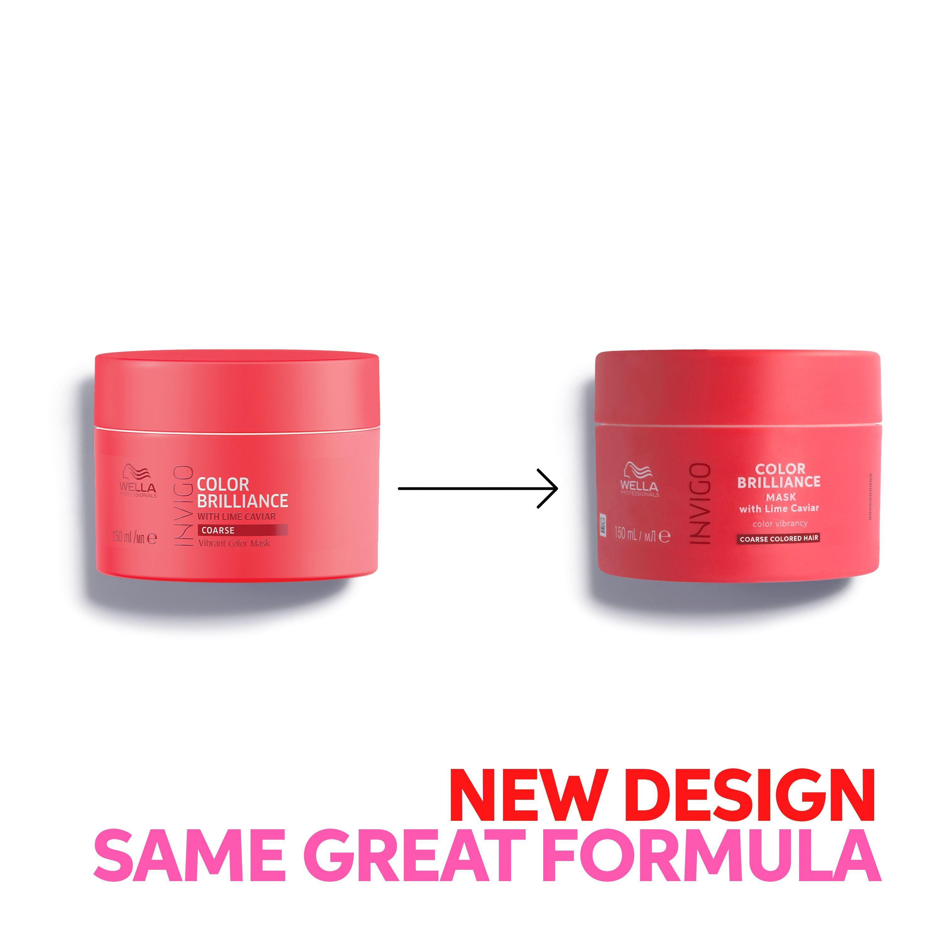 Vergelijking van Wella Invigo Color Brilliance maskers: oud en nieuw design.